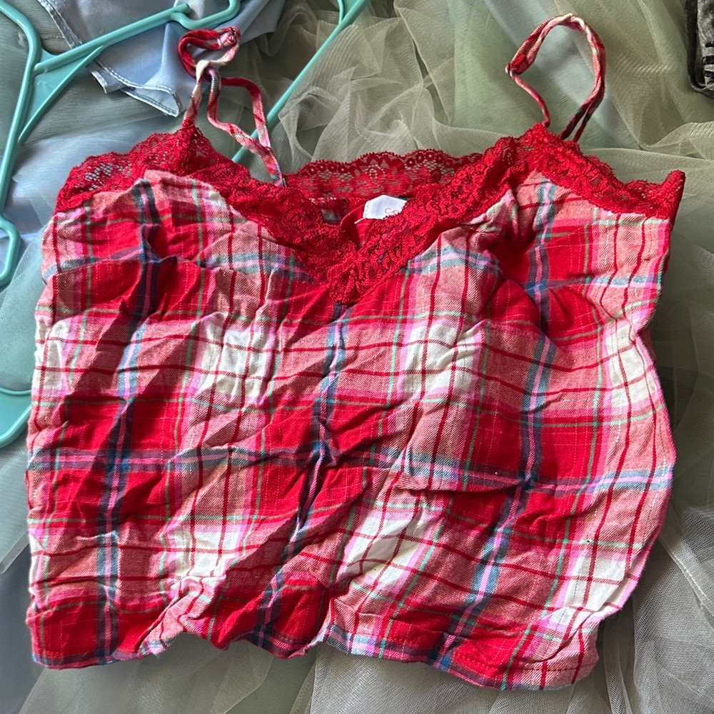 Colsie Red Plaid Lace Cami